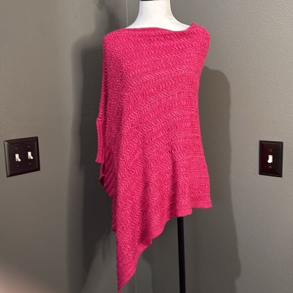 Chico's Hot Pink Tape Yarn Chunky Woven Convertible Poncho - Picture 1 of 13